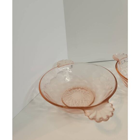 Vintage Pink Depression Glass Thumbprint Bowls Ice Cream Snack Collectible RARE - Picture 8 of 10
